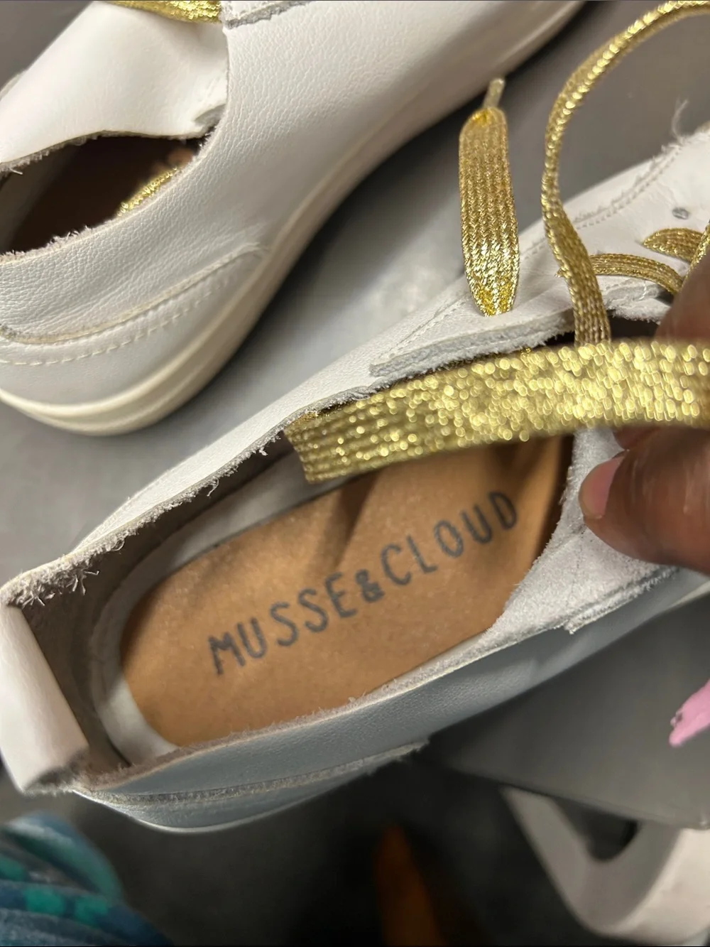 Musse & Cloud White Leather Sneakers with Gold Laces